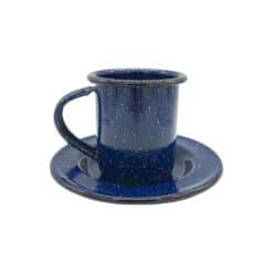 Set de Plato y Pocillo de Peltre Esmaltado Azul Oscuro