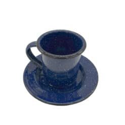 Set de Plato y Pocillo de Peltre Esmaltado Azul Oscuro