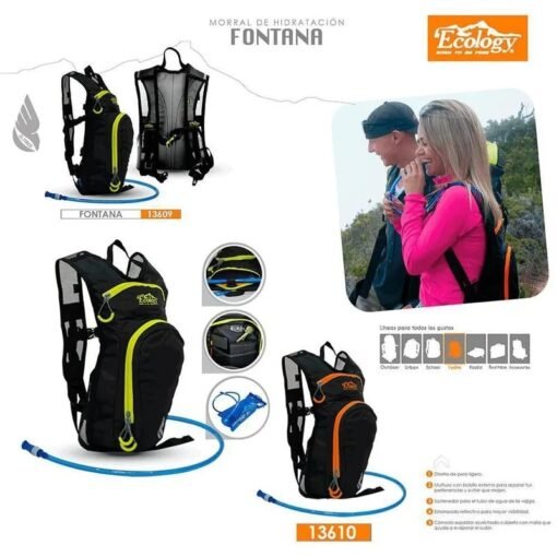 Morral de Hidratación Ecologyl 2 Litros Fontana Negro Naranja