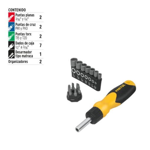 Desarmador Tipo Matraca con 6 Puntas y 7 Dados, Pretul| 22974